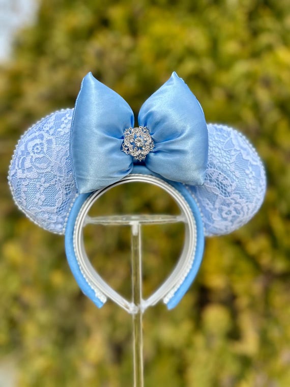 Disney Blue Satin Cinderella Mickey Ears Headband with Iridescent Bow Cinderella Mickey Ears - Mouse Ears Headband – Little Ears  main image 4