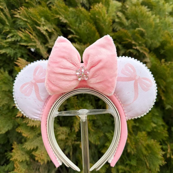Sweet Pink Bow Disney Ears | Handmade Mouse Ears Headband | Adorable Pink Fabric Ears | Perfect for Disney Parks
