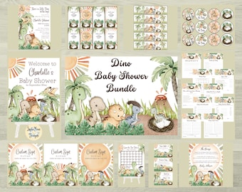 Boho Dino Baby Shower Invitation Bundle (Digital Download