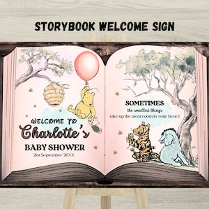 Winnie the Pooh Welcome Sign: Pink Storybook Theme (Digital Download)