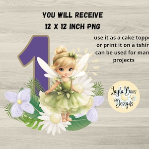 Tinkerbelle 1st Birthday Cake Topper: 12x12 PNG (Digital Download)