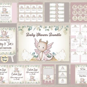 Pink Dragon Baby Shower Bundle: Editable Digital Templates (Digital Download