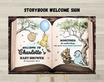 Letrero de bienvenida para baby shower de Winnie the Pooh: Tema de cuento (Descarga digital)