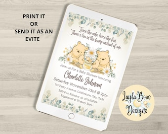 Winnie the Pooh Twins Baby Shower Invitation (Digital Template