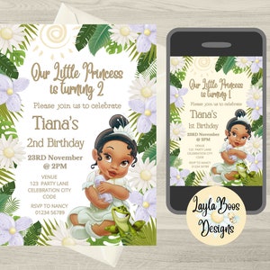 Baby Tiana Birthday Invitation, Princess and Frog Birthday Invite, Tiana Birthday Decor, Princess Birthday Decor