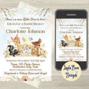 Bambi Baby Shower Invitation: Blue Deer Friends (Digital Template)