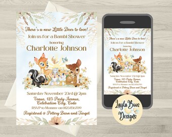 Bambi Baby Shower Invitation: Blue Deer Friends (Digital Template)