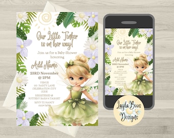 Tinkerbelle Baby Shower Invitation: Floral Fairy (Digital Template)