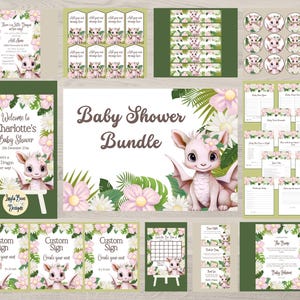 Floral Dragon Baby Shower Invitation Bundle (Digital Download)