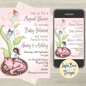Pink Fairy Dragon Baby Shower Invitation (Digital Template)