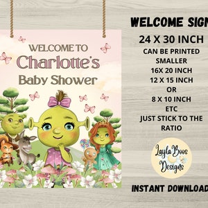 Girls Shrek Baby Shower Welcome Sign (Digital Download)