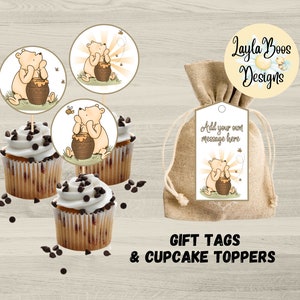 Classic Winnie Thank You Tags and Cupcake Toppers, Winnie Thankyou Tags, Winnie Cupcake Toppers, Winnie Party Decor