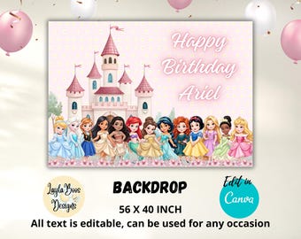 Large Princess Party Backdrop, Girls Royal Party Banner, Printable Digital Download Template