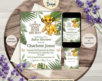 Lion King Baby Shower Invitation: Simba Invite Template (Editable Digital Template)