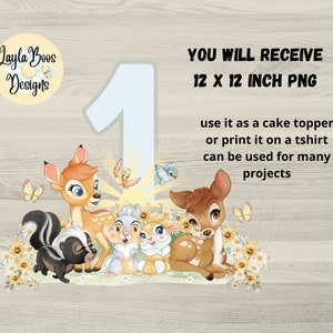 Bambi 1st Birthday Cake Topper: Deer & Friends (PNG Digital Download)