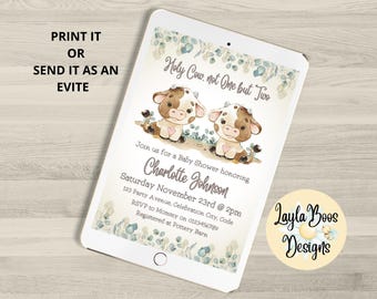 Cow Twins Baby Shower Invitation: Mobile Text Invite (Digital Download)