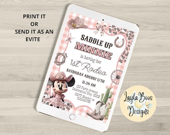 Girls Rodeo Minnie Birthday Invitation: Pink Western Evite (Digital Download)