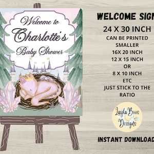 Pink Dragon Baby Shower Welcome Sign (Digital Download)