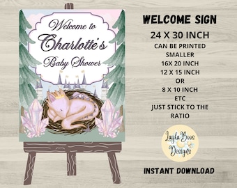 Pink Dragon Baby Shower Welcome Sign (Digital Download)