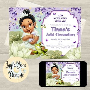 Baby Tiana Invitation, Baby Tiana 1st Birthday invitation, Baby Tiana Baby Shower Invitation, Printable or Digital