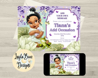 Invito per Baby Tiana: compleanno o festa, stampabile o digitale