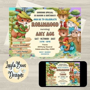 Robinhood Birthday Invitation, Fairytale Birthday Invitation, Robin Hood and Merry Men, Printable or Electronic Invitation