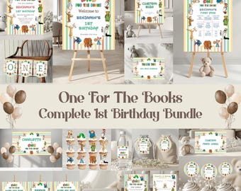 Pacchetto completo "One For The Books" per il primo compleanno di un bambino o una bambina, a tema personaggi delle fiabe (download digitale)