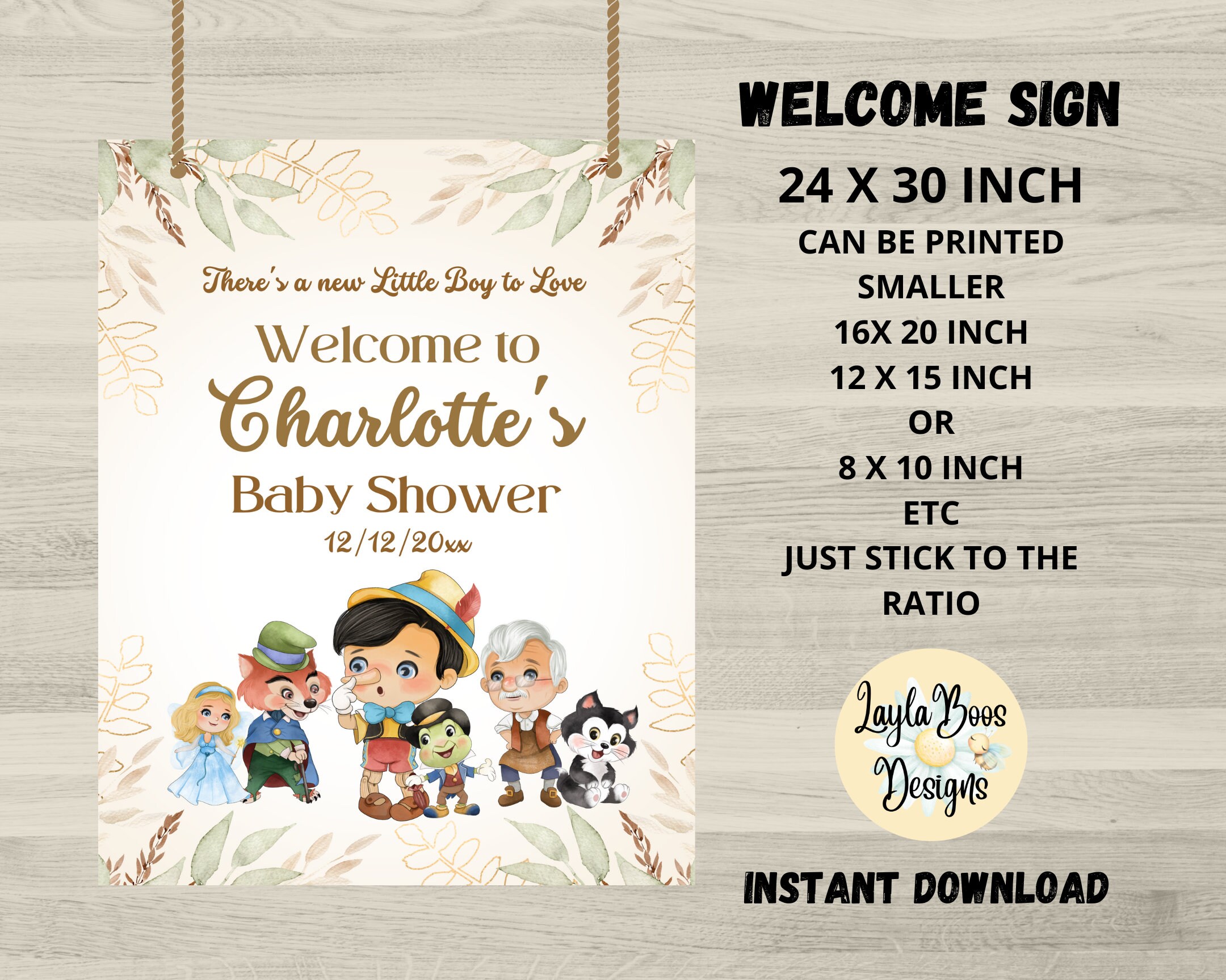 Pinocchio Sign Pinocchio Baby Shower Welcome Sign: Printable Party Decor (digital ...