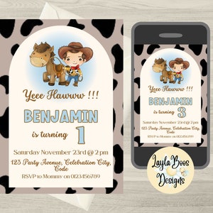 Boys Cowboy Birthday Invitation, Woody and Bullseye Invitation, Boys Toy Story Invitation