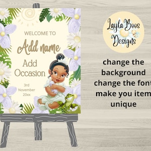 Princess Tiana Welcome Sign, Princess and Frog Welcome Sign, Tiana Party Welcome, Tiana Welcome
