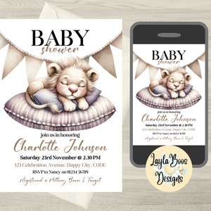 Lion Cub Baby Shower Invitation, Baby Lion Shower Invite, Lion Baby Shower Evite, Printable or Electronic