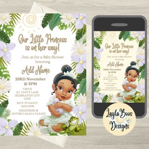 Baby Tiana Shower Invitation, Princess and Frog Baby Shower Invite, Tiana Baby Shower Decor, Princess Baby Shower Decor