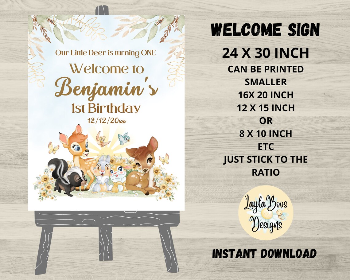 Blue Bambi Birthday Welcome Sign: Boys Decor (digital Download) - Etsy