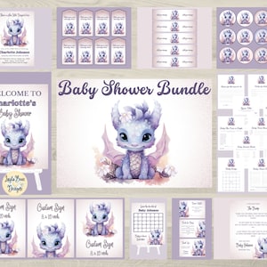 Pink Dragon Baby Shower Invitation Bundle (Digital Download)