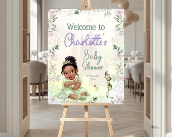 Prinzessin und Frosch Babyparty druckbare Willkommen Zeichen Vorlage, Tiana Party Dekoration, digitaler Download