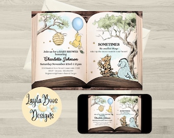 Winnie the Pooh Baby Shower Invitation: Classic Storybook Theme (Digital)