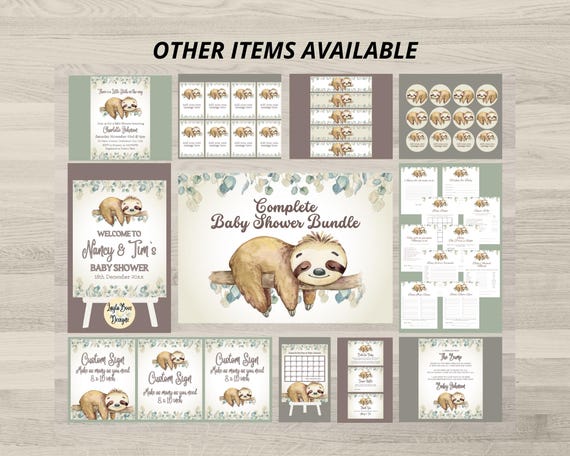 Sloth Baby Shower Invitation Bundle: Gender Neutral, Editable