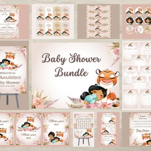 Princess Jasmine Baby Shower Bundle, Baby Princess Shower Invitation Bundle, Jasmine Baby Shower Decor
