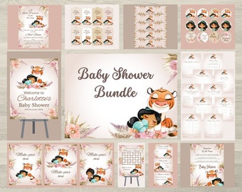 Pacchetto di inviti per baby shower della principessa Jasmine (download digitale)