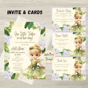 Tinkerbelle Baby Shower Invitation & Cards: Diaper Raffle, Books for Baby (Digital Download)