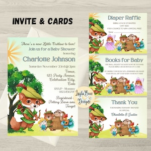 Robin Hood Shower Invitation, Diaper Raffle, Books for Baby, Thank You Card, Little Outlaw Baby Shower Invitation Bundle