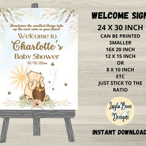 Blue Winnie the Pooh Baby Shower Welcome Sign (Digital Download)