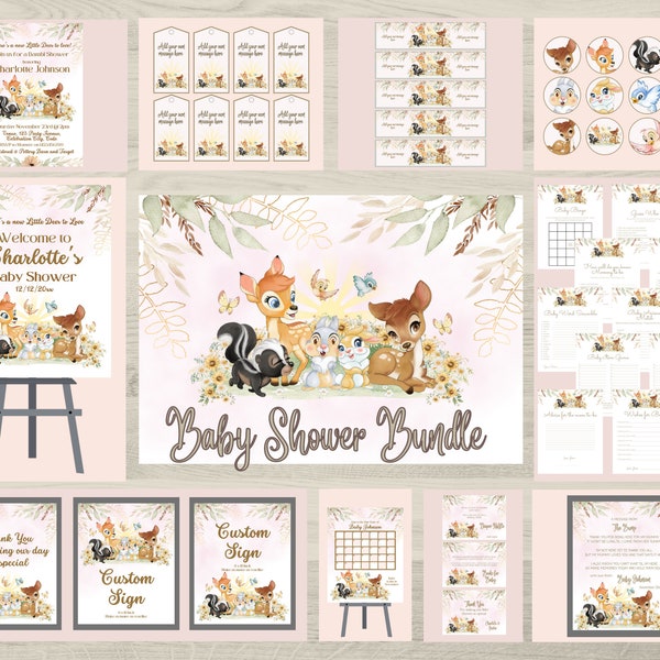 Lot de filles Bambi Baby Shower, lot d'Invitation de baby shower Bambi, décoration de shower de bébé rose poudré