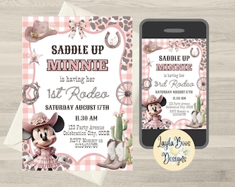 Girls Rodeo Minnie Birthday Invitation: Pink Western Evite (Digital Download)