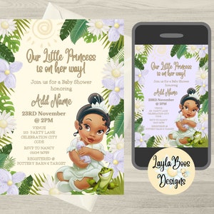 Tanned Girls Baby Shower Invitation, Princess and Frog Baby Shower Invite, Tiana Baby Shower, Princess Baby Shower Decor