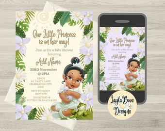Invito per baby shower Principessa e Ranocchio: tema Tiana (modello digitale)