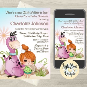 Flintstones Baby Shower Invitation: Dino and Pebbles (Digital Download)