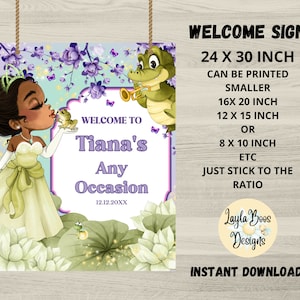 Swamp Princess Welcome Sign, Princess and Frog Welcome Sign, Any Occasion Tiana Printable Welcome Sign