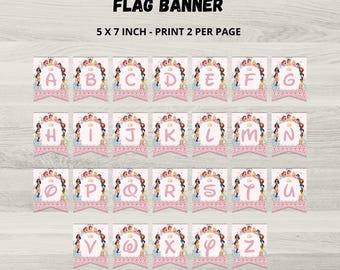 Princess Garland Templates, Girls Royal Party Flag Banner Bunting, Printable Canva Template (Digital Download)