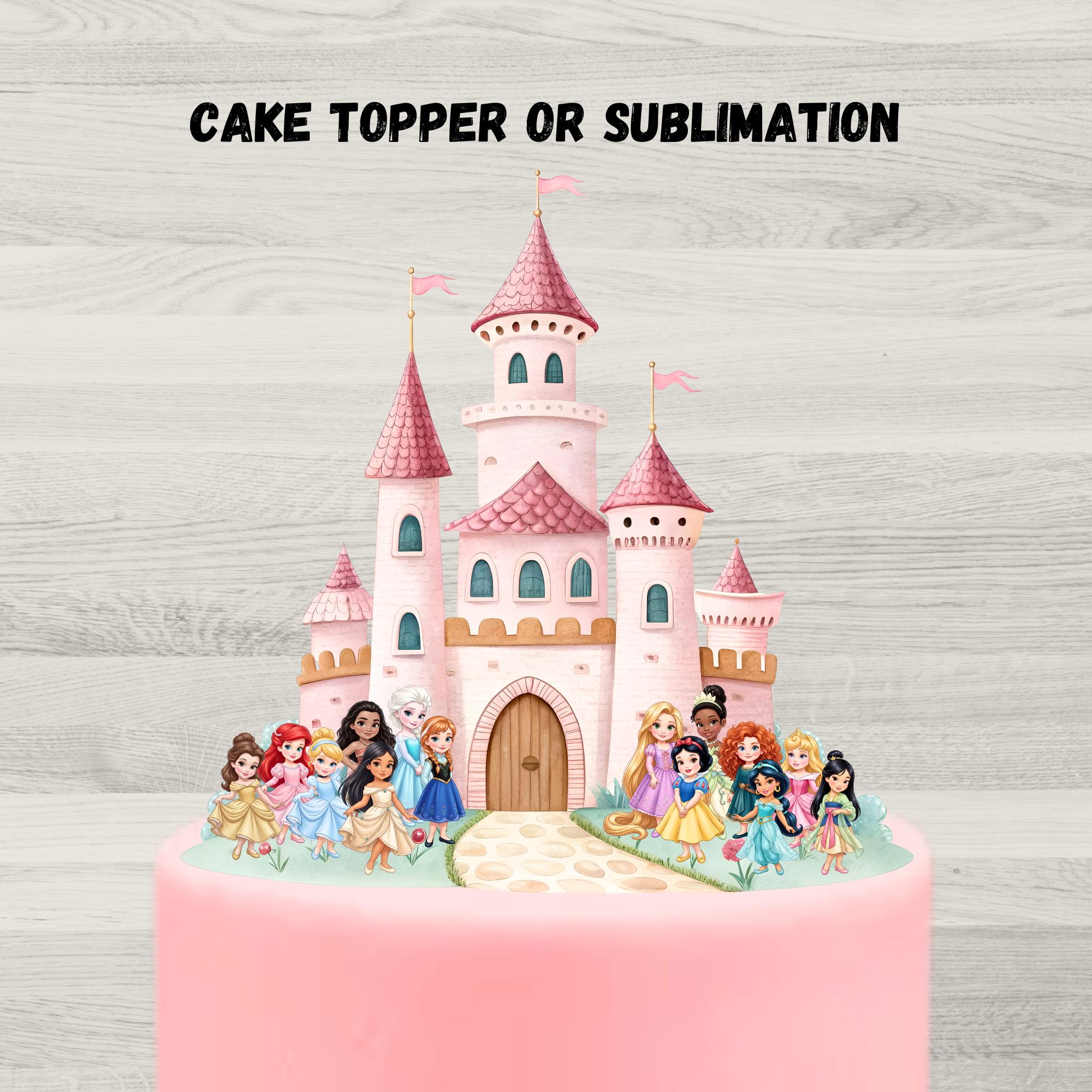 Princess Castle Cake Topper PNG, Printable Princess Birthday Party ...